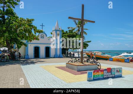 Church of Sao Francisco De Assis. Little church in the middle of the village of Praia Do Forte, Famous tourist attraction. State of Bahia, Brazil. . February, 22nd, 2019 Stock Photo