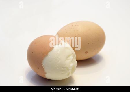 boiled, peeled eggs isolated on white background Stock Photo