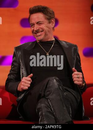 Robert Downey Jr. during the filming for the Graham Norton Show at BBC Studioworks 6 Television Centre, Wood Lane, London, to be aired on BBC One on Friday evening. Stock Photo
