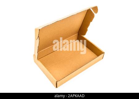 One opened rectangular cardboard box isolated on white background Stock Photo