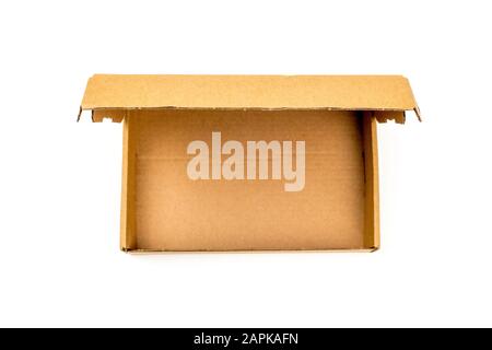 One opened rectangular cardboard box isolated on white background Stock Photo