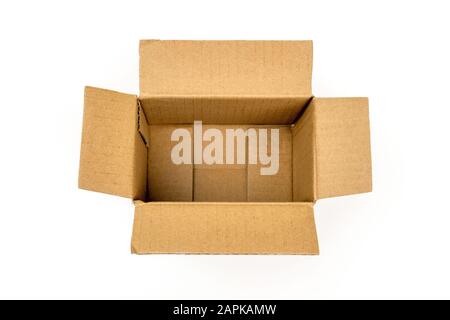 One opened rectangular cardboard box isolated on white background Stock Photo