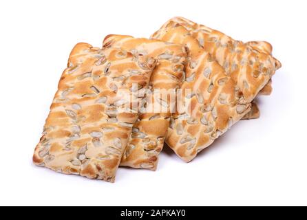 Group of cookies with peeled sunflower seeds isolated on white background Stock Photo