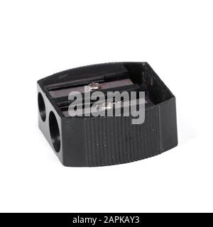 Black used pencil sharpener isolated on white background Stock Photo