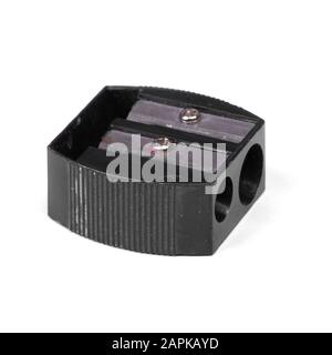 Black used pencil sharpener isolated on white background Stock Photo