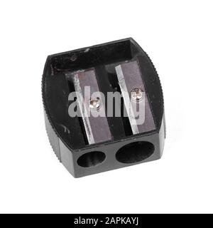 Black used pencil sharpener isolated on white background Stock Photo