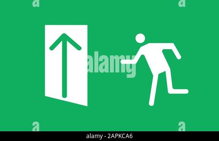 Evacuation plate Exit here Illustration. Fire safety. Green color Fire emergency exit sign Stock Vector