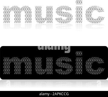 Concept illustration showing the word music made up of different musical notes and notations Stock Vector