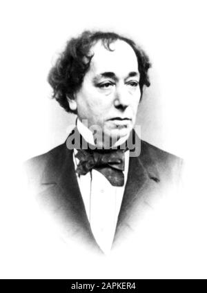 Vintage portrait photo of Benjamin Disraeli, 1st Earl of Beaconsfield (1804 – 1881) – the British Conservative politician who twice served as Prime Minister of the United Kingdom (1868 and 1874 – 1880). Photo circa 1865 by William Edward Kilburn / Henry Lenthall. Stock Photo