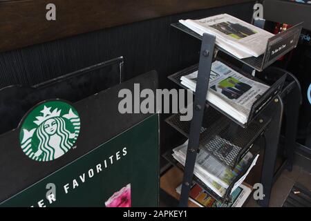 Mount Pleasant, Wisconsin, USA. 13th July, 2019. The New York Times, Wall Street Journal, (Racine, Wis.) The Journal Times, and USA Today are for sale Saturday July 12, 2019 at a Starbucks in the Village of Mount Pleasant, Wisconsin.Starbucks has announced that beginning in September it will no longer sell national and local newspapers in its stores. Credit: Mark Hertzberg/ZUMA Wire/Alamy Live News Stock Photo