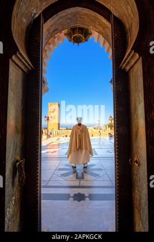 Beautiful square with Hassan tower at Mausoleum of Mohammed V in Rabat, Morocco Stock Photo