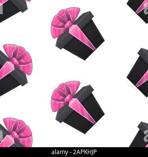 Gift box seamless pattern with presents boxes ribbon bow celebration surprise birthday wrapping paper or textile repeatable decor , vector cartoon . i Stock Vector