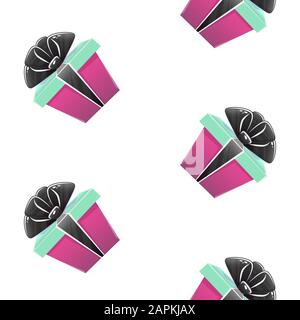Gift box seamless pattern with presents boxes ribbon bow celebration surprise birthday wrapping paper or textile repeatable decor , vector cartoon . i Stock Vector