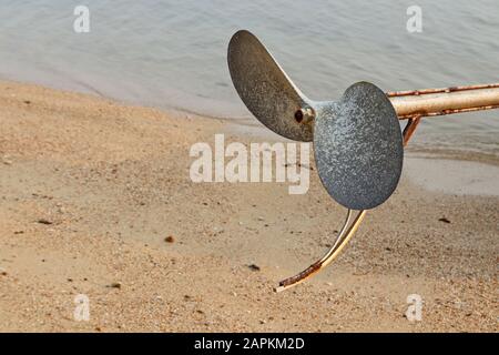 A close up shot of a longtail boat propeller. Stock Photo