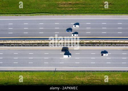 Arial view of Modern transportation with Expressway Road  highway Top view. Important infrastructure. Stock Photo