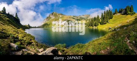 Germany, Bavaria, Allgau Alps, Oberstdorf, Seealpsee in mountain landscape Stock Photo