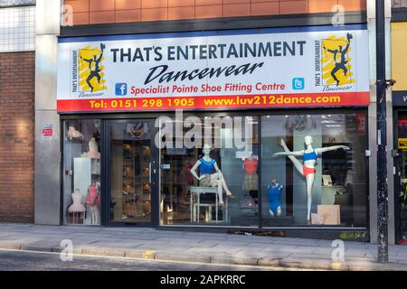 That's Entertainment Dancewear and specialist pointe shoe fitting centre store front, London Road, Liverpool Stock Photo