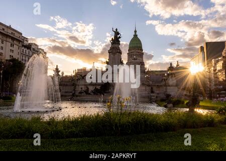 Beautiful view to National Congress building and statue in central Buenos Aires, Argentina Stock Photo