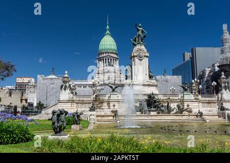 Beautiful view to National Congress building and statue in central Buenos Aires, Argentina Stock Photo