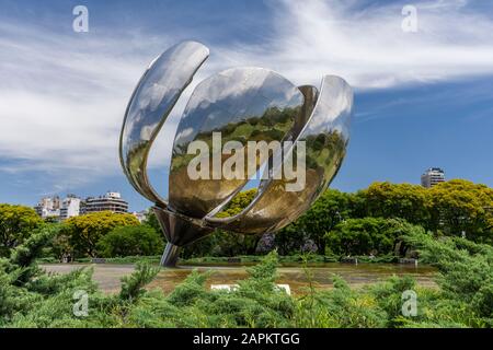 Big steel flower monument Floralis Generica in Recolate area, Buenos Aires, Argentina Stock Photo