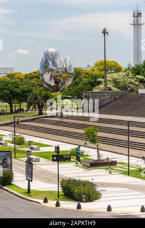Beautiful view to metal flower monument and sidewalk in Recoleta, Buenos Aires, Argentina Stock Photo