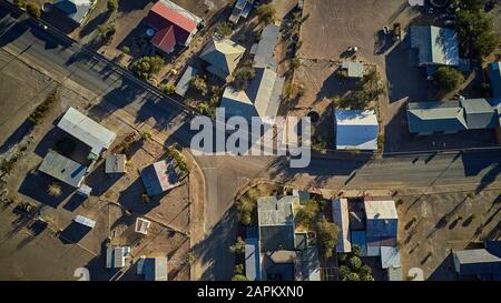Aerial view of a village in the middle of the desert in Namibia, Orange River area, Namibia Stock Photo
