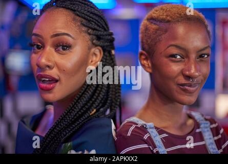 Portrait of two women in very different styles Stock Photo