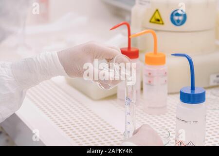 Close-up of a scientist working in laboratory Stock Photo