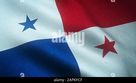 Closeup shot of the waving flag of Panama with interesting textures Stock Photo