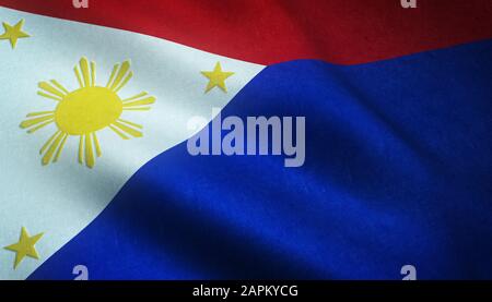 Closeup shot of the waving flag of the Philippines with interesting textures Stock Photo