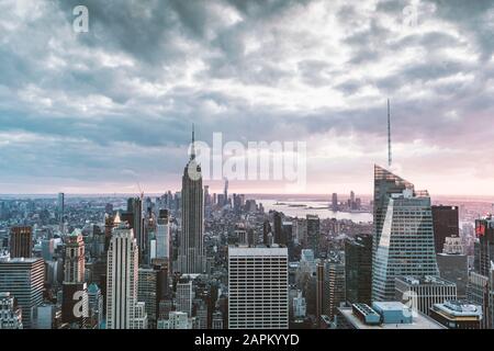 USA, New York, Aerial view of New York city skyscrapers with Empire State Building Stock Photo