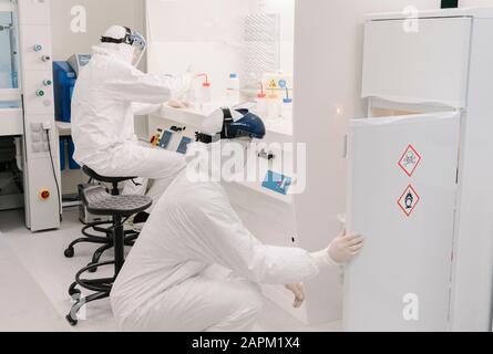 Two scientists working in laboratory Stock Photo