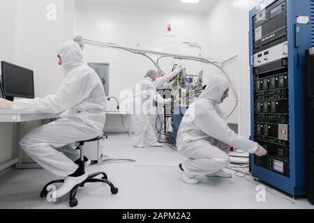 Scientists working in laboratory of science center Stock Photo
