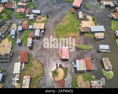 Benin, Ganvie, Aerial view of fishing village on Lake Nokoue Stock Photo