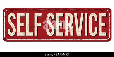 Self service vintage rusty metal sign on a white background, vector illustration Stock Vector