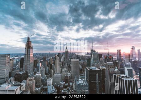 USA, New York, Aerial view of New York city skyscrapers with Empire State Building Stock Photo