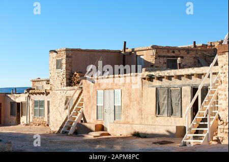 Traditional ladders of Acoma Pueblo (Sky city), famous Native American pueblo in New Mexico, USA Stock Photo