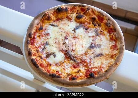 Napoletana Pizza, anchovies, Ristorante Vittoria, Ravello, Italy Stock Photo