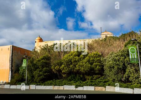 View of the Fort of Sao Joao das Maias, built in the 17th century, and located on the right bank of the River Tagus, in Oeiras, near Lisbon, Portugal Stock Photo