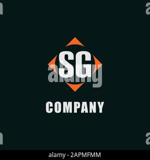 Letter SG Alphabetic Company Logo Design Template, Clean Simple Logo Concept, White Orange Color, Rectangle Square with Ellipse shape inside, EPS 10 Stock Vector