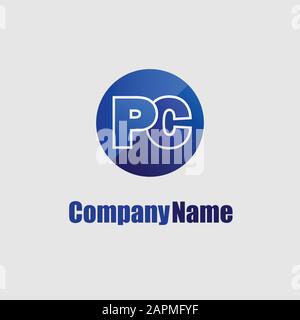 Letter PC Alphabetic Logo Design Template, Simple Logo Concept, Ellipse Shape Element, Blue Color, Outline Font, Vector EPS 10 Stock Vector