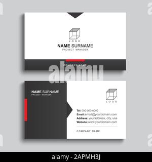 Minimal business card print template design. Black and red color simple clean layout. Stock Vector