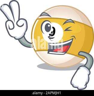 Smiley mascot of billiard ball cartoon Character with two fingers Stock Vector
