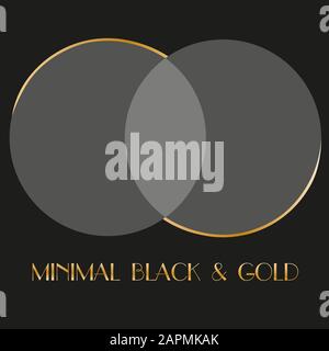 minimal black logo two translucent circles with art deco overlay and gold Stock Vector