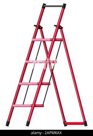 Red aluminum step folding ladder. Stock Vector