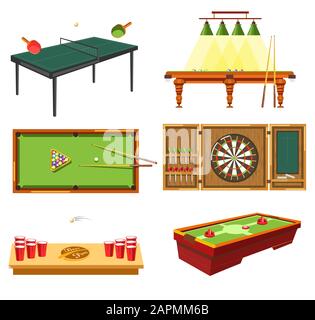 Table games concept and different sporting equipment Stock Vector