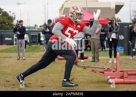 Miami, Florida, USA. 29th Jan 2020. San Francisco 49ers #53 linebacker Mark  Nzeocha during the Super Bowl LIV San Francisco 49ers media availability  held at the Hyatt Regency in Miami, Florida on