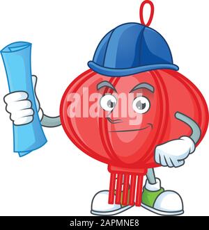 Elegant Architect chinese lampion having blue prints and blue helmet Stock Vector