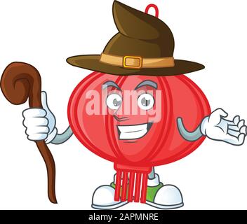 cartoon mascot style of chinese lampion dressed as a witch Stock Vector