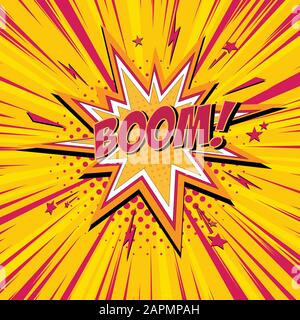 Boom comic book explosion and speech bubble. Vector cartoon illustration. Stock Vector